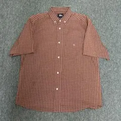 old stussy ブラウン　ピンク　チェックシャツ　半袖　00sのサムネイル