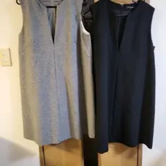 ノースリーブウール混合ワンピース（グレー・黒）２点セットさ