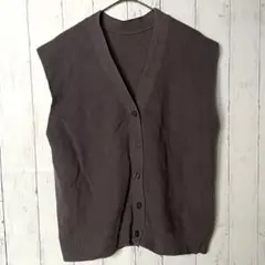 無印良品 ニットベスト L ブラウン 前開き Vネック コットン混 綿