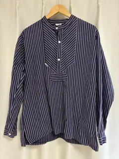 宮古上布 ノーカラーシャツジャケット 麻100% 藍染め 着物 リメイク