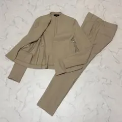 訳あり セオリー 麻混 ノーカラージャケット パンツ セットアップ ベージュ