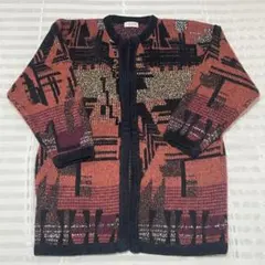 【香港製】ヴィンテージ モヘアカーディガン ラメ混 グランジ 幾何学柄 レトロ