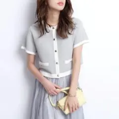 25SS美品・サイズ2　JUSGLITTY　シャイニー配色ジャケットカーディガン