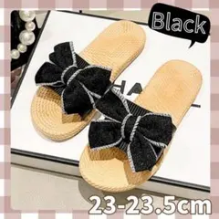 【新品】23-23.5cm リボン ブラック フラット おしゃれ サンダルのサムネイル