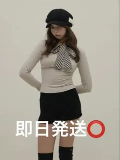 andmary Ami ribbon check tops ブラック ANDMARY】Ami ribbon check tops