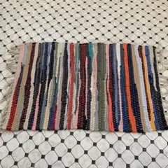 多色ストライプラグ フリンジ付き