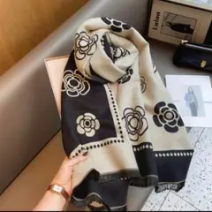 ストール　マフラー　ブランケット　花柄　モノトーン　秋冬　ショール　ブラック