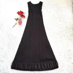 【美品】プリーツプリーズ 裾デザイン マキシ丈 ワンピース ダークブラウン 4