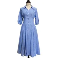 Mystrada【36】シャツワンピース ストライプ 青 通勤 コットン混