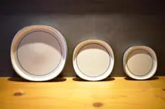 ＜3枚セット＞ビンテージ　北欧風の青いラインのプレート　陶器製皿3点セット