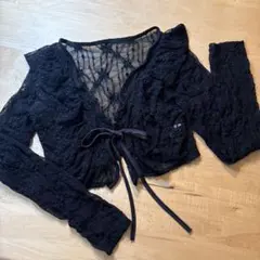 FRIFUL ブラックレースカーディガン 長袖 フロントリボン付き 美品