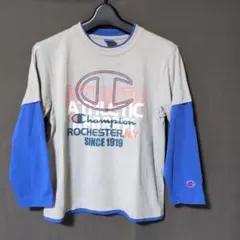 Champion 長袖カットソー 140サイズ グレー/ブルー