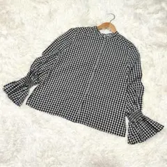 《美品》NATURAL BEAUTY BASIC チェックブラウス フリル袖 S