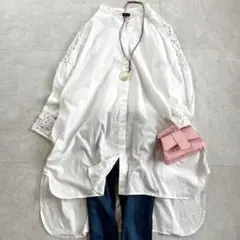 ミズイロインド シャツワンピース 刺繍 ロングシャツ ホワイト 長袖 ホワイト