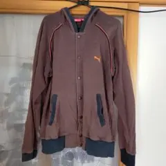 PUMA フード付き　ブラウンパーカー 前ボタン