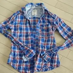 アバクロ チェックシャツ 青 ブルー