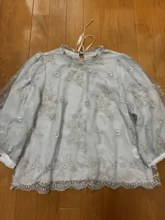 花柄刺繍 シアーブラウス くすみブルー　mystywoman