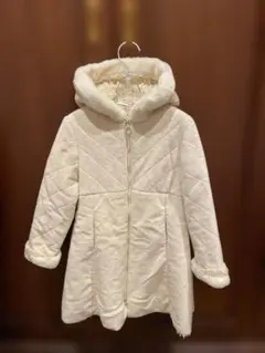 ホワイト ムートン風コート キッズ98cm フード付き