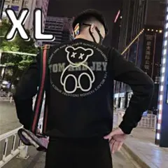 ユニセック バックプリント 長袖 韓国 黒 メンズ トレーナー XL ストリート