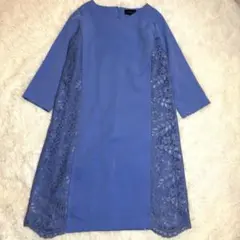 【美品】タルボット レース切替ワンピース ブルー 6（M〜L相当）上品 華やか