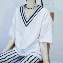 ドルク ストライプVネックホワイトシャツ SD13 服