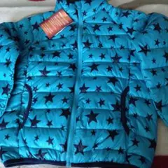 青色 星柄 ダウンコート 130cm