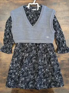 blanshes 七分袖ワンピース 黒/グレー