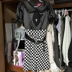 ジェイミーエーエヌケー半袖ワンピース ブラック×チェック柄のサムネイル