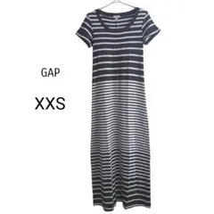 ◇GAP ギャップ ボーダー ロングワンピース 半袖 マキシ ブラック XXS