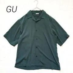GU　オープンカラーシャツ　М　緑　五分袖　開襟　ドレープ感　春夏服　男女兼用