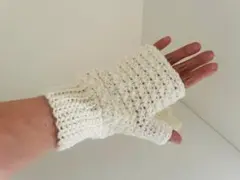 ハンドウォーマー ダブルホワイト　指なし手袋　ハンドメイド