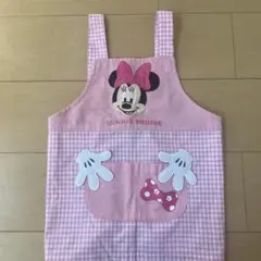 ミニーマウス エプロン ピンク チェック　100-110