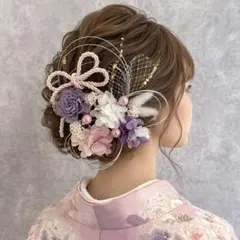 ピンクパープル♡金箔付♡髪飾り ヘッドドレス 前撮り 成人式 卒業式 七五三