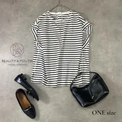 BEAUTY＆YOUTH 変形ボーダーカットソー 白黒 M〜L相当のサムネイル