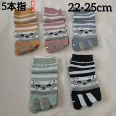 5足❕5本指❕クルー ソックス レディース 靴下 可愛い 22-25cm 猫