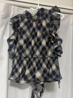 OLIVE des OLIVEチェック柄 フリルブラウス 半袖のサムネイル
