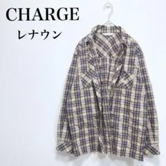 チャージ レナウン チェック柄 長袖シャツ ベージュ×ネイビー 綿混 羽織りのサムネイル
