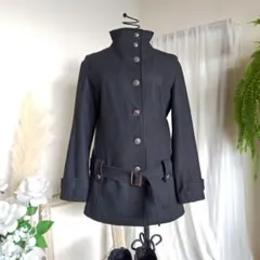 希少 レイビームス スタンドカラーウールコート ベルト付 ミリタリー 黒 y2k