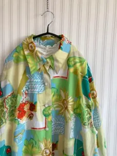 古着　ヴィンテージ    総柄シャツ　ポリシャツ  昭和レトロ　希少　used