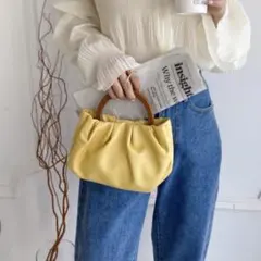 ウッドハンドル　【ハンド/ショルダー】２wayバッグ　イエロー　新品　未使用品