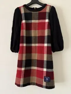 値下げ【美品】ブルーレーベルクレストブリッジニットワンピース赤チェック長袖36