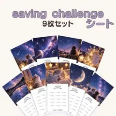 saving challenge 9枚セット｜家計管理 封筒貯金 ねこ 星空
