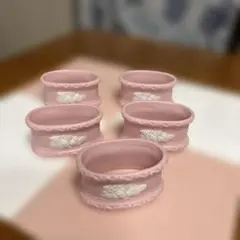 ナプキンリング 5個セット ピンク ローズ装飾のサムネイル
