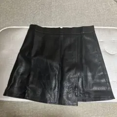 黒レザー スリット入りミニスカート インナー付き