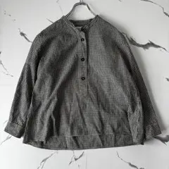MHL.✨極美品　洗える長袖シャツ　ギンガムチェック　麻　プルオーバー　前開き
