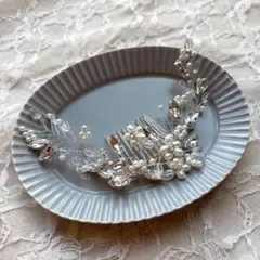 ヘッドドレス クリスタル パール 花 シルバー ウエディング 披露宴 結婚 卒業