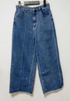 ジーユー　ハイウエスト ワイドレッグ　デニム　ライトブルー レディース 　Ｌ