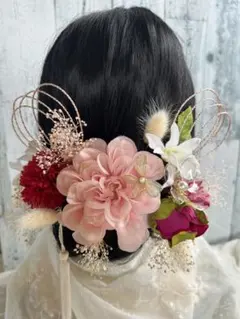 成人式髪飾り ヘッドドレス プリザ ディップフラワー 水引き 20点セット