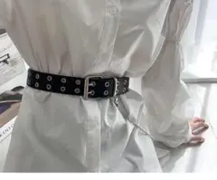 ダブルピンベルト 黒 ダブルハトメベルト ブラック y2k スケーター 男女兼用