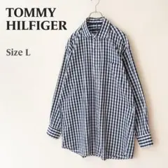 Tommy Hilfiger ギンガムチェック コットン シャツ L ネイビー